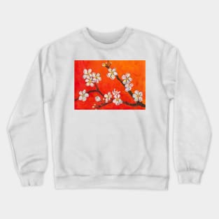 Blossoming Tree Branch With White Flowers Painting Crewneck Sweatshirt